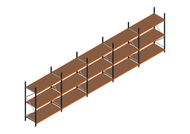 Voordeelrij MP Grootvakstelling 2500x9550x800 hxbxd 3 niveaus RAL2004/5003/Verzinkt 400kg
