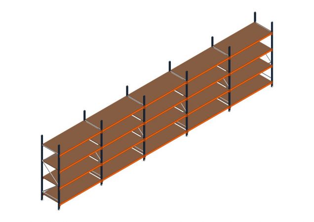 Voordeelrij MP Grootvakstelling 2500x7800x800 hxbxd 4 niveaus RAL2004/5003/Verzinkt 500kg