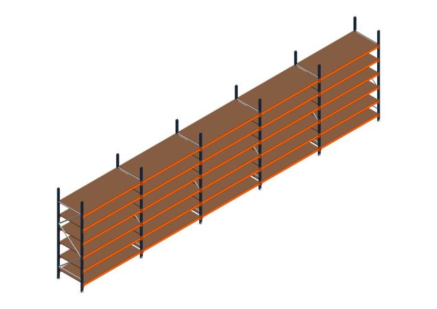 Voordeelrij MP Grootvakstelling 2500x7800x800 hxbxd 6 niveaus RAL2004/5003/Verzinkt 500kg