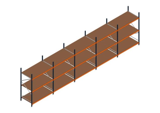 Voordeelrij MP Grootvakstelling 2500x9550x1000 hxbxd 3 niveaus RAL2004/5003/Verzinkt 400kg