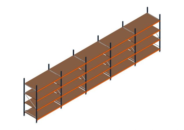 Voordeelrij MP Grootvakstelling 2500x7800x1000 hxbxd 4 niveaus RAL2004/5003/Verzinkt 500kg