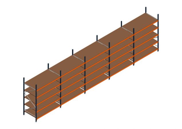 Voordeelrij MP Grootvakstelling 2500x7800x1000 hxbxd 5 niveaus RAL2004/5003/Verzinkt 500kg