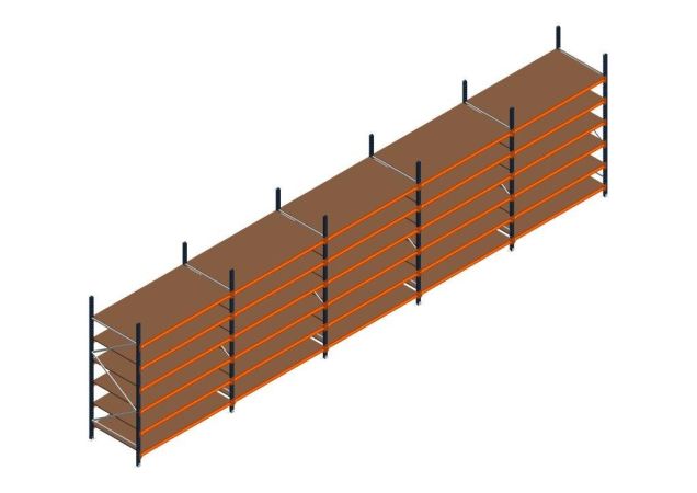 Voordeelrij MP Grootvakstelling 2500x9550x1000 hxbxd 6 niveaus RAL2004/5003/Verzinkt 400kg