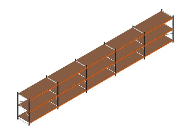 Voordeelrij MP Grootvakstelling 2000x12300x1000 hxbxd 3 niveaus RAL2004/5003/Verzinkt 265kg