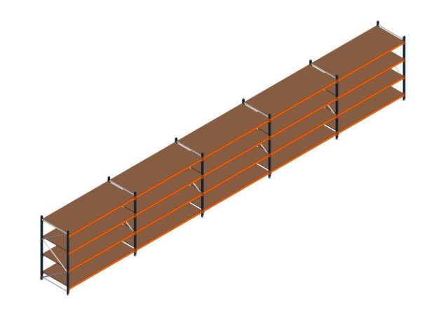 Voordeelrij MP Grootvakstelling 2000x12300x1000 hxbxd 4 niveaus RAL2004/5003/Verzinkt 265kg
