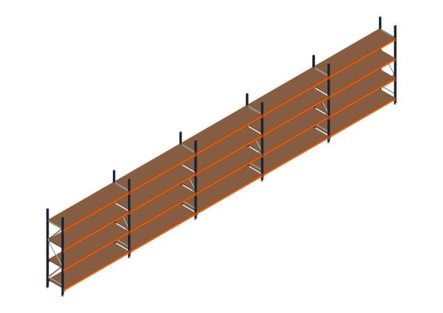 Voordeelrij MP Grootvakstelling 2500x12300x600 hxbxd 4 niveaus RAL2004/5003/Verzinkt 265kg