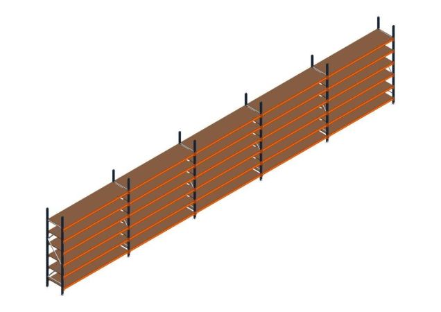 Voordeelrij MP Grootvakstelling 2500x12300x600 hxbxd 6 niveaus RAL2004/5003/Verzinkt 265kg