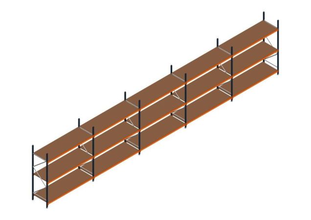 Voordeelrij MP Grootvakstelling 2500x12300x800 hxbxd 3 niveaus RAL2004/5003/Verzinkt 265kg