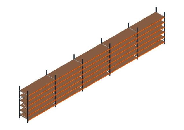 Voordeelrij MP Grootvakstelling 2500x12300x800 hxbxd 6 niveaus RAL2004/5003/Verzinkt 265kg