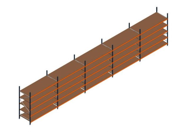 Voordeelrij MP Grootvakstelling 2500x12300x1000 hxbxd 5 niveaus RAL2004/5003/Verzinkt 265kg