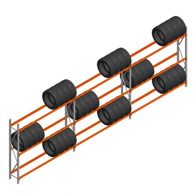 Voordeelrij Bandenstelling 2500x7400x400 hxbxd 3 niveaus RAL2004/Verzinkt 265kg