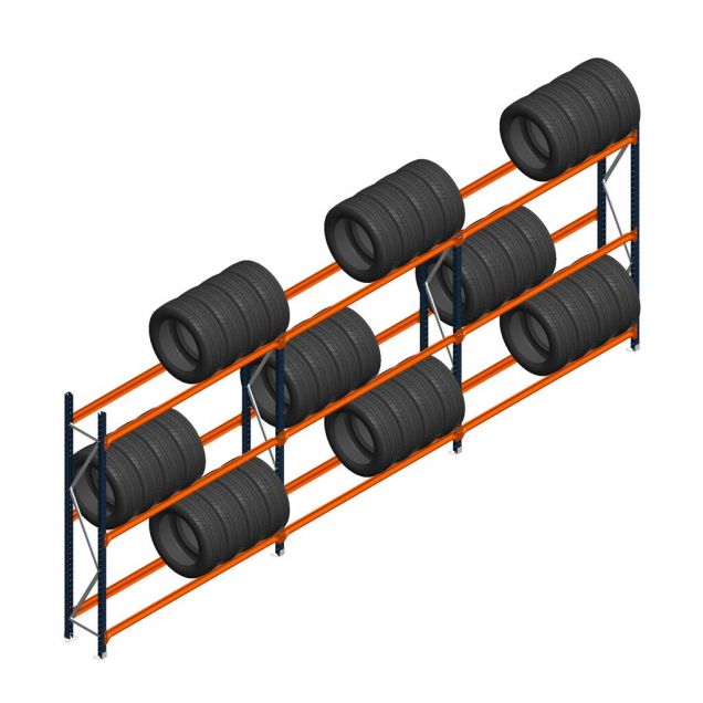 Voordeelrij Bandenstelling 2500x5750x400 hxbxd 3 niveaus RAL2004/5003/Verzinkt 400kg