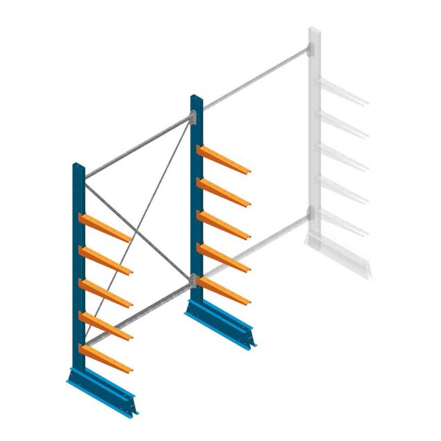 Beginsectie Draagarmstelling licht Enkelzijdig 2000x1250x500mm (hxbxd) 5 niveaus