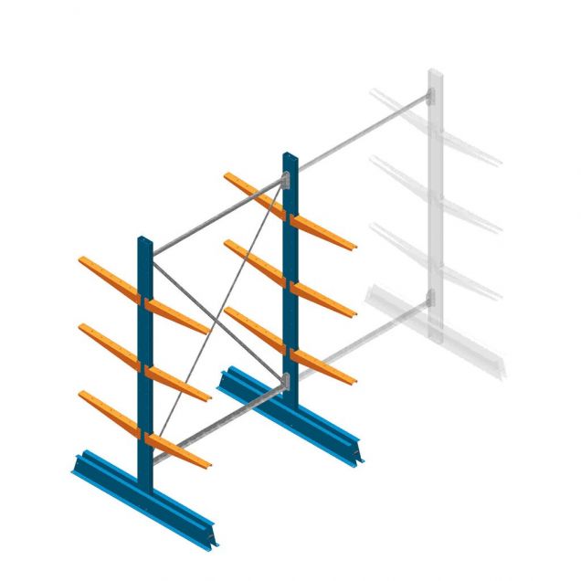 Beginsectie Draagarmstelling licht Dubbelzijdig 2000x1250x500mm (hxbxd) 3 niveaus
