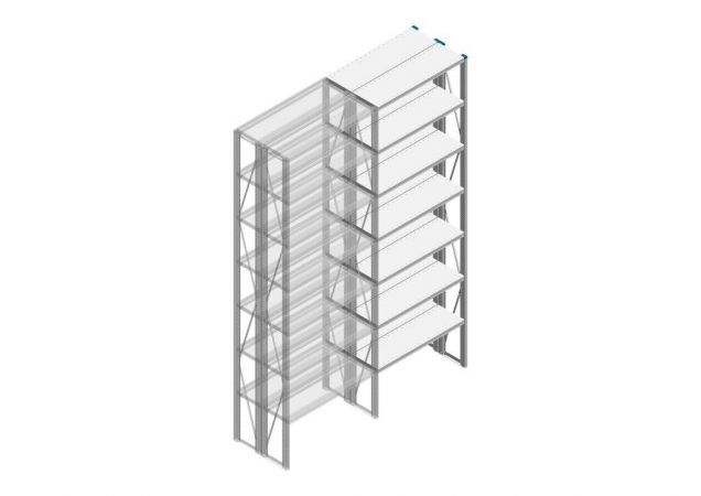 Aanbouwsectie Nedcon SF Legbordstelling 3000x970x600mm hxbxd 7 niveaus Metaal Verzinkt 200kg Dubbel
