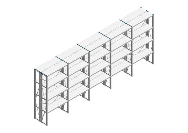 Voordeelrij Nedcon SF Legbordstelling 2000x5030x600mm hxbxd 4 niveaus Metaal Verzinkt 85kg Dubbel