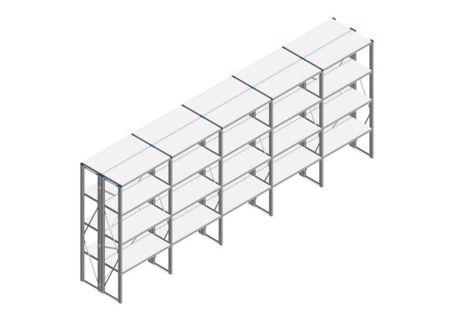 Voordeelrij Nedcon SF Legbordstelling 2000x5030x800mm hxbxd 4 niveaus Metaal Verzinkt 80kg Dubbel