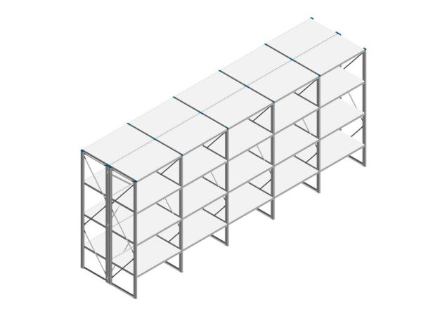 Voordeelrij Nedcon SF Legbordstelling 2200x5030x1200mm hxbxd 4 niveaus Metaal Verzinkt 80kg Dubbel
