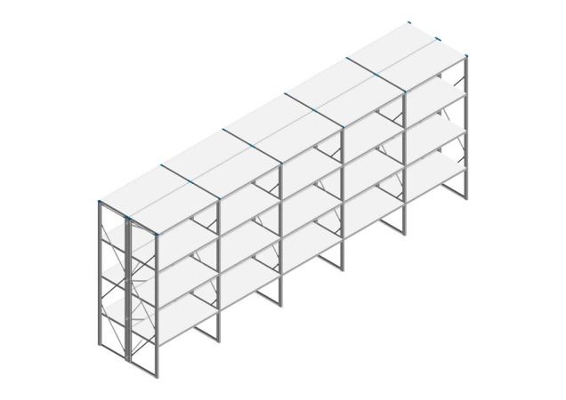 Voordeelrij Nedcon SF Legbordstelling 2500x6530x1200mm hxbxd 4 niveaus Metaal Verzinkt 60kg Dubbel