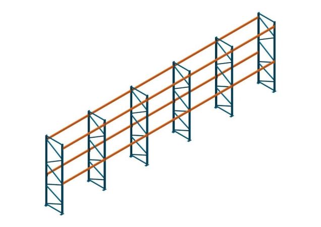 Voordeelrij Nedcon Palletstelling 4500x14100x1100mm hxbxd CC13040/1006820 5secties 2niveaus 3150kg/niv