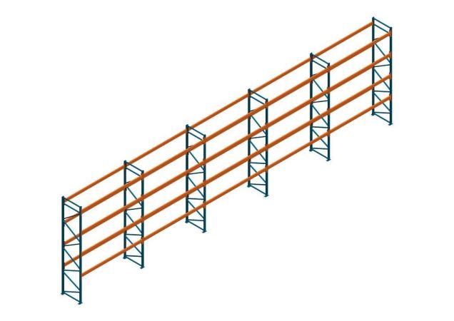 Voordeelrij Nedcon Palletstelling 5000x18600x1100mm hxbxd CC13050/1006820 5secties 4niveaus 2600kg/niv
