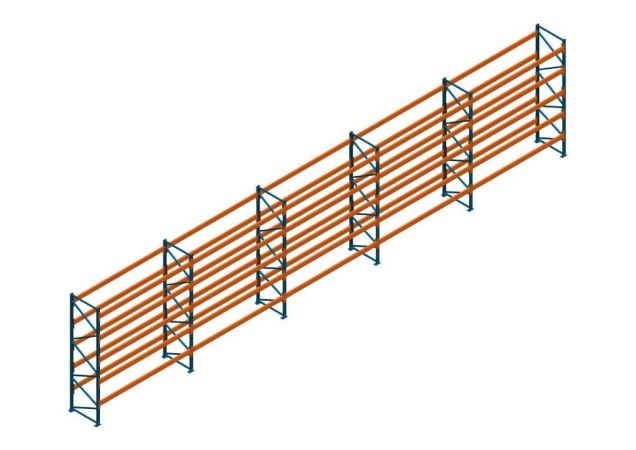 Voordeelrij Nedcon Palletstelling 4000x18600x1100mm hxbxd CC13050/1007825 5secties 5niveaus 2650kg/niv