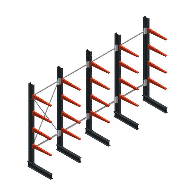 Voordeelrij medium draagarmstelling enkelzijdig 2500x4000x600mm (hxbxd) 4 niveaus 290/arm