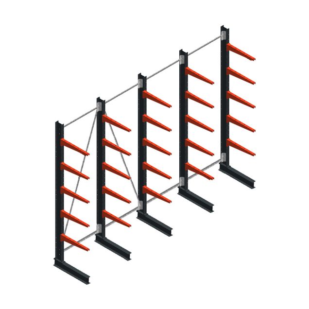 Voordeelrij medium draagarmstelling enkelzijdig 3000x4000x600mm (hxbxd) 5 niveaus 290/arm