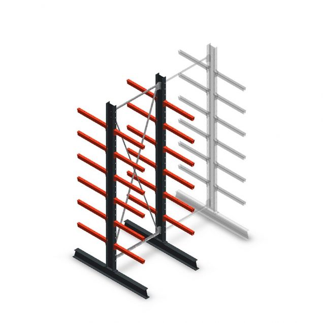 Medium draagarmstelling dubbelzijdig 3000x1000x600 mm (hxbxd) 6 niveaus beginsectie