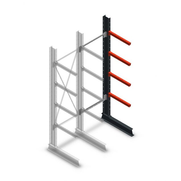 Medium draagarmstelling enkelzijdig 2500x750x600 mm (hxbxd) 4 niveaus aanbouwsectie