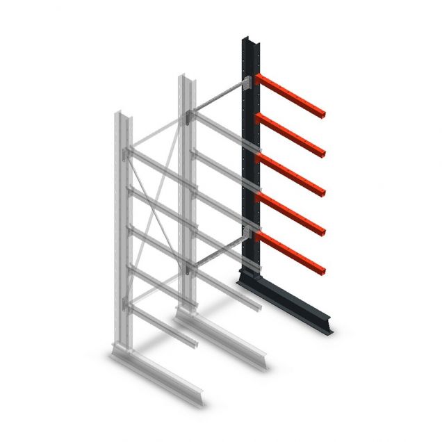 Medium draagarmstelling enkelzijdig 2500x750x800 mm (hxbxd) 5 niveaus aanbouwsectie