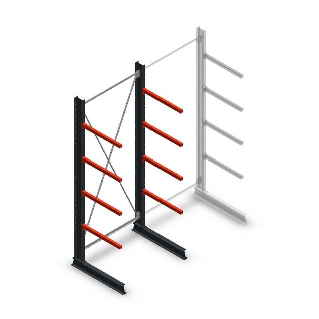 Medium draagarmstelling enkelzijdig 3000x1250x800 mm (hxbxd) 4 niveaus beginsectie