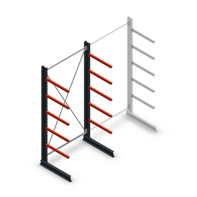 Medium draagarmstelling enkelzijdig 3000x1500x800 mm (hxbxd) 5 niveaus beginsectie