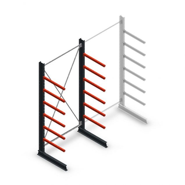 Medium draagarmstelling enkelzijdig 3000x1500x800 mm (hxbxd) 6 niveaus beginsectie
