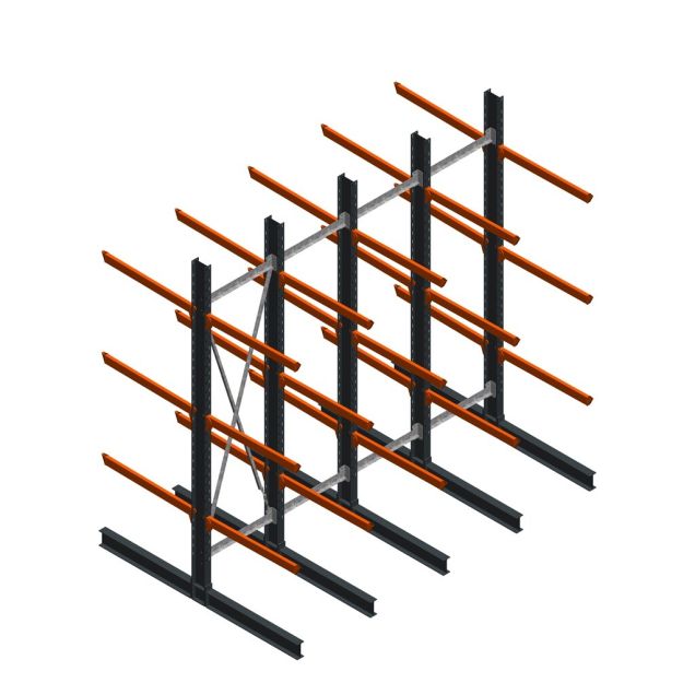 Voordeelrij zware draagarmstelling dubbelzijdig 4000x4091x1200 mm (hxbxd) 3 niveaus