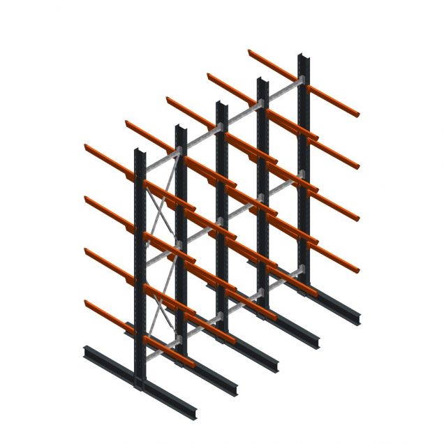 Voordeelrij zware draagarmstelling dubbelzijdig 5000x4100x1200 mm (hxbxd) 4 niveaus