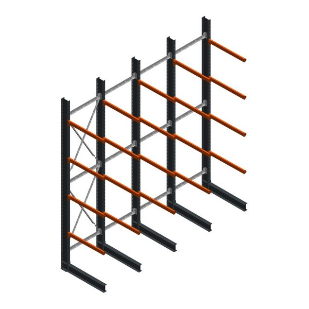 Voordeelrij zware draagarmstelling enkelzijdig 5000x4900x1000mm (hxbxd) 4 niveaus