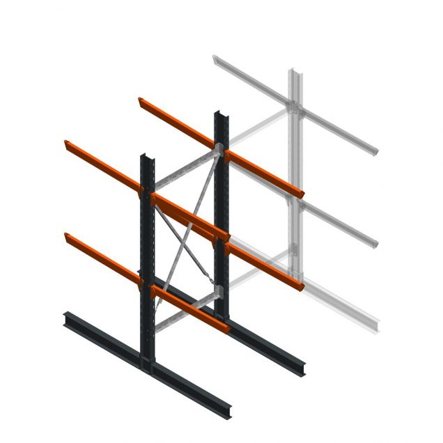Zware draagarmstelling dubbelzijdig 3000x1200x1200mm (hxbxd) 2 niveaus beginsectie