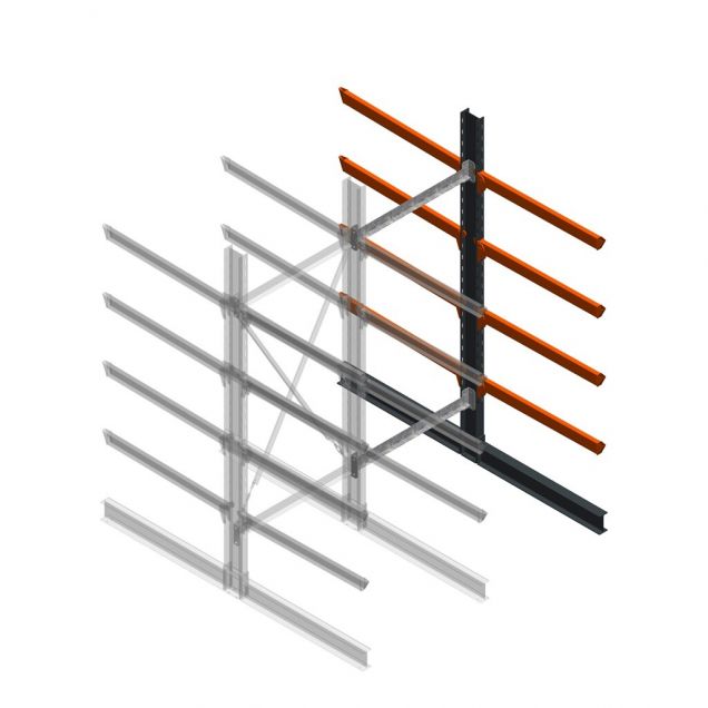 Zware draagarmstelling dubbelzijdig 3000x1200x1200mm (hxbxd) 4 niveaus aanbouwsectie
