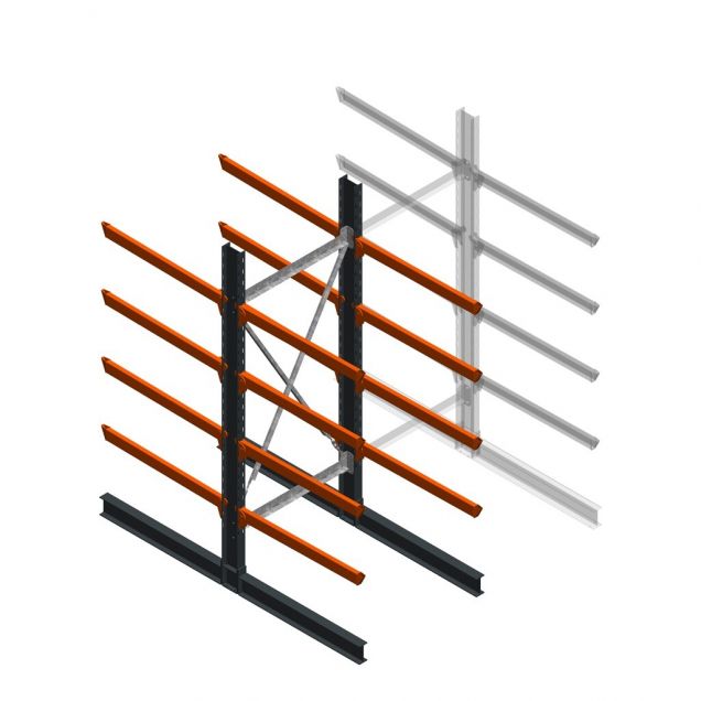 Zware draagarmstelling dubbelzijdig 3000x1200x1200mm (hxbxd) 4 niveaus beginsectie