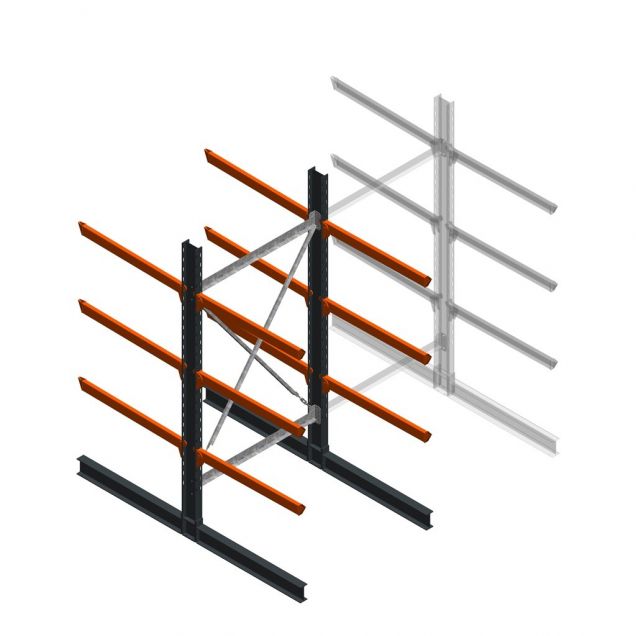 Zware draagarmstelling dubbelzijdig 3000x1500x1200mm (hxbxd) 3 niveaus beginsectie