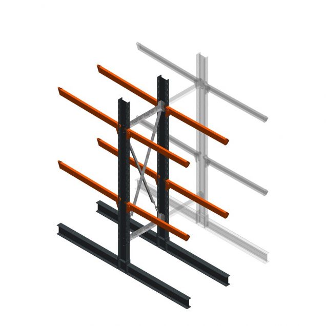 Zware draagarmstelling dubbelzijdig 3000x800x1200mm (hxbxd) 2 niveaus beginsectie