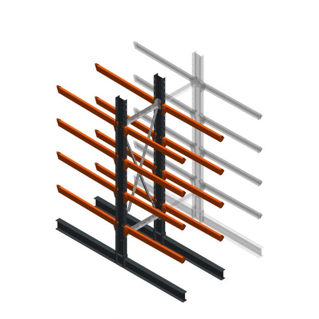 Zware draagarmstelling dubbelzijdig 3000x800x1200mm (hxbxd) 4 niveaus beginsectie