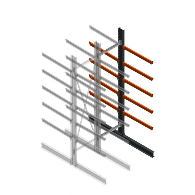 Zware draagarmstelling dubbelzijdig 4000x1000x1200mm (hxbxd) 5 niveaus aanbouwsectie