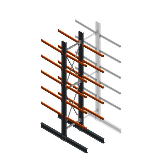 Zware draagarmstelling dubbelzijdig 5000x1000x1200mm (hxbxd) 5 niveaus beginsectie