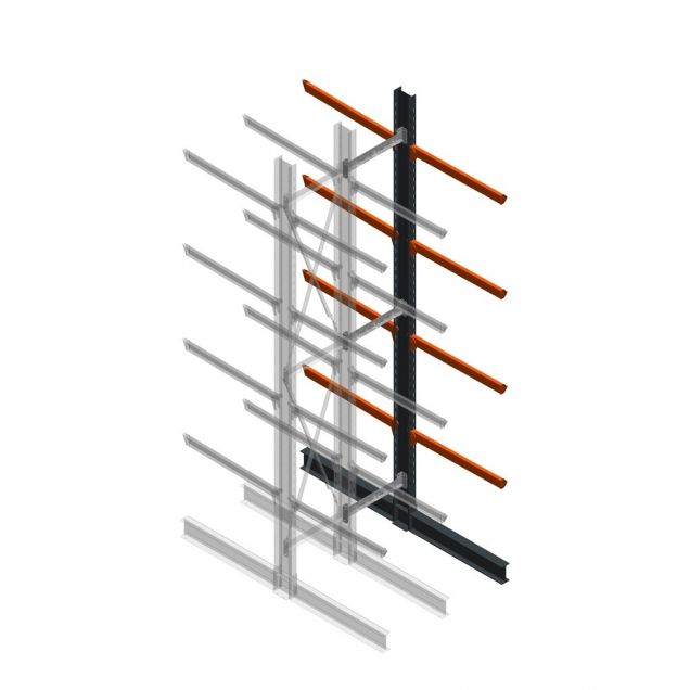 Zware draagarmstelling dubbelzijdig 5000x800x1200mm (hxbxd) 4 niveaus aanbouwsectie