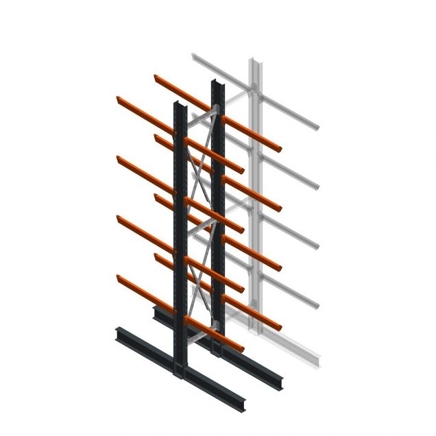 Zware draagarmstelling dubbelzijdig 5000x800x1200mm (hxbxd) 4 niveaus beginsectie