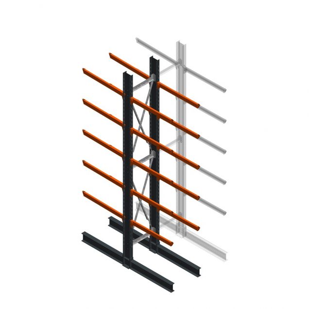 Zware draagarmstelling dubbelzijdig 5000x800x1200mm (hxbxd) 5 niveaus beginsectie