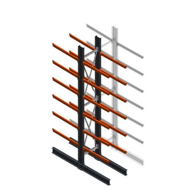 Zware draagarmstelling dubbelzijdig 5000x800x1200mm (hxbxd) 6 niveaus beginsectie