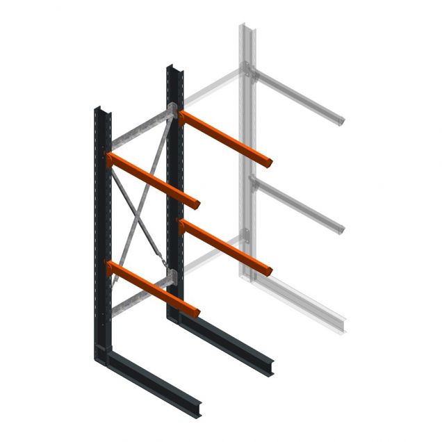 Zware draagarmstelling enkelzijdig 3000x1000x1000mm (hxbxd) 2 niveaus beginsectie